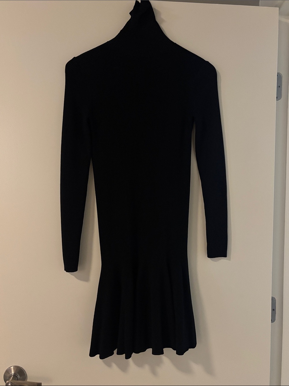 Reiss Black Long-Sleeve Turtleneck Flared-Hem Dress